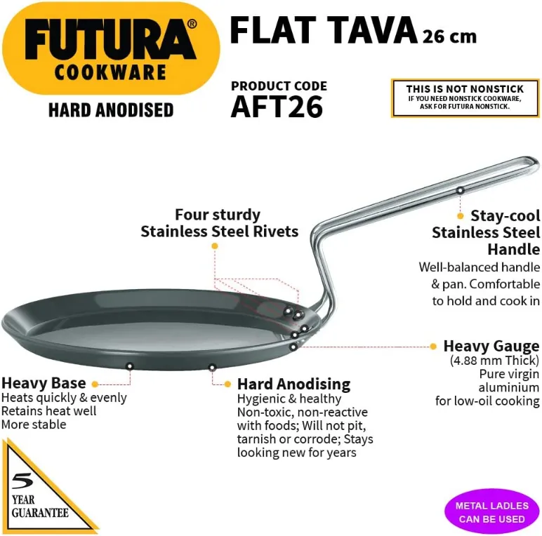 Hawkins Futura 26cm Hard Anodised (4.88mm Thickness) Flat Tava 1