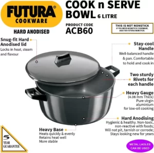 Hawkins Futura 6 Litres Hard Anodised Cook n Serve Bowl1 - The Best Pressure Cookers - Shop Guru Kitchen