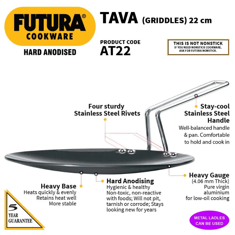 Hawkins Futura Hard Anodised Tava 22cm (4.06mm Thickness) 1