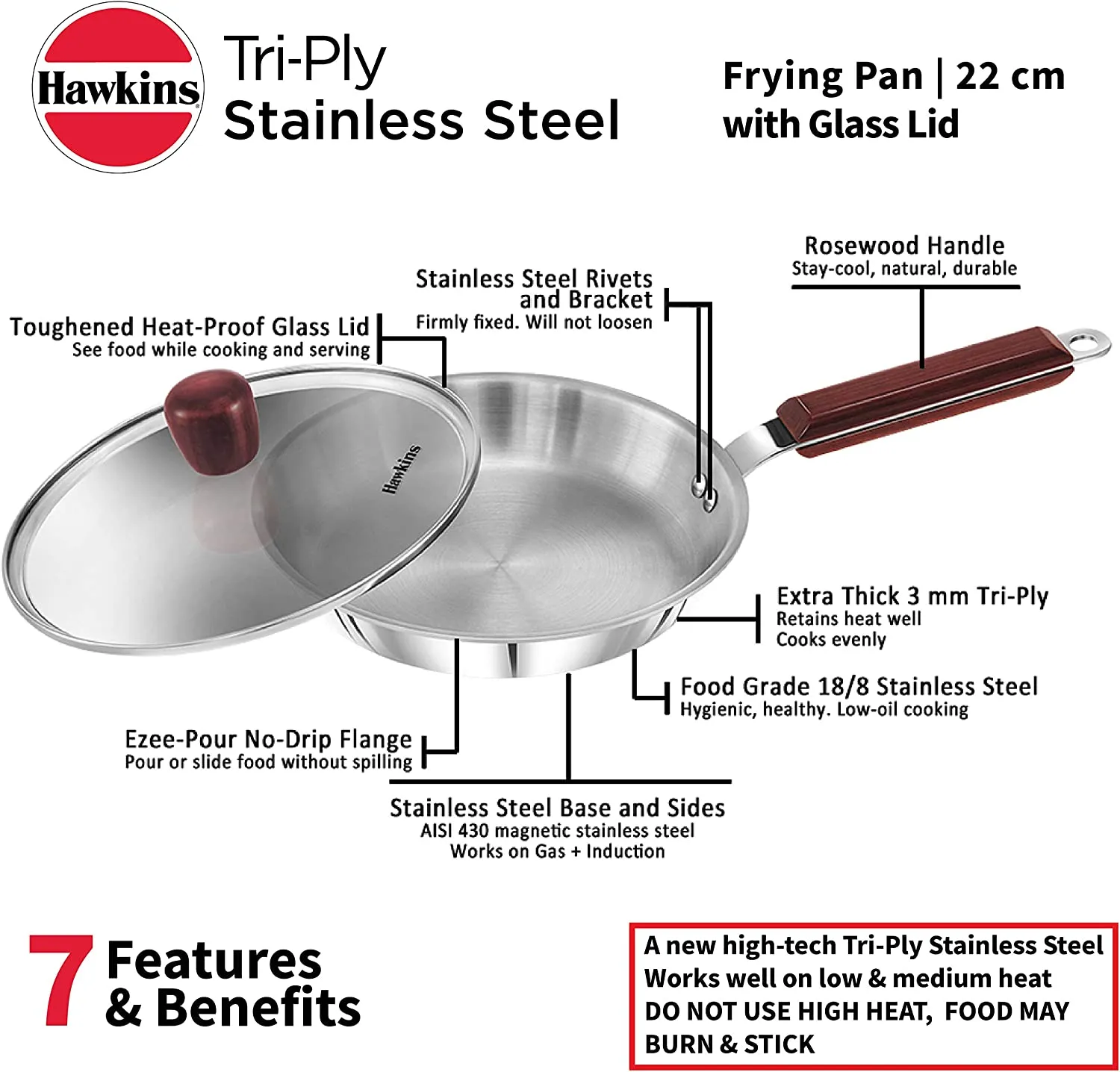 Hawkins Tri-Ply Stainless Steel Frying Pan 22cm1