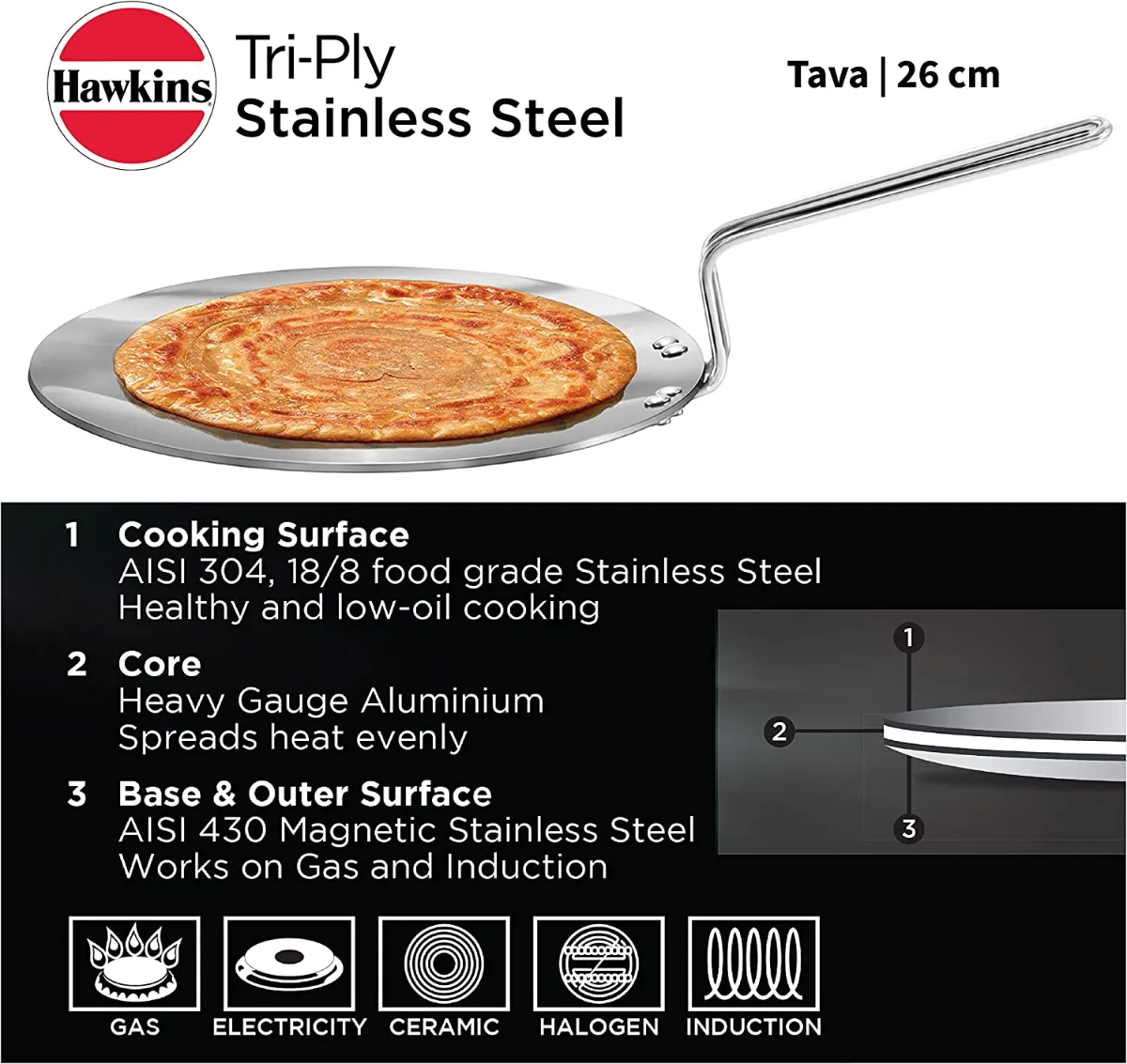 Hawkins Tri-Ply Stainless Steel Tava 26cm1
