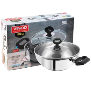Vinod Deluxe Stainless Steel 26cm 3.8 Litres Kadai with Lid Induction Base1 - The Best Pressure Cookers - Shop Guru Kitchen