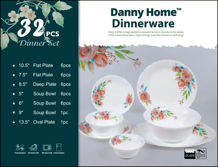 Danny Home 32pcs Dinner Set- Mixed Roses