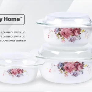 Danny Home 3pcs Casserole Set With Glass Lid- Mixed Roses