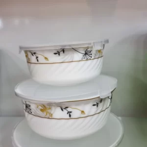 Danny Home 3pcs Bowl Casserole Set with Plastic Lid- Black and Gold Flowers