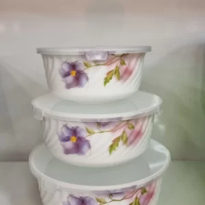 Danny Home 3pcs Bowl Casserole Set with Plastic Lid- Purple Flowers
