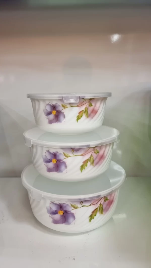 Danny Home 3pcs Bowl Casserole Set with Plastic Lid- Purple Flowers