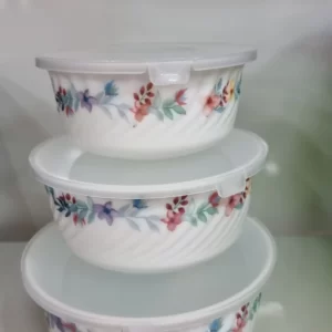 Danny Home 3pcs Bowl Casserole Set with Plastic Lid- Mixed Floral