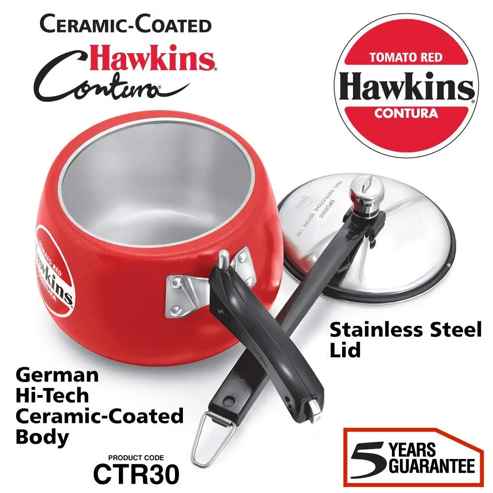 Hawkins 3 Litres Contura Pressure Cooker - Tomato Red