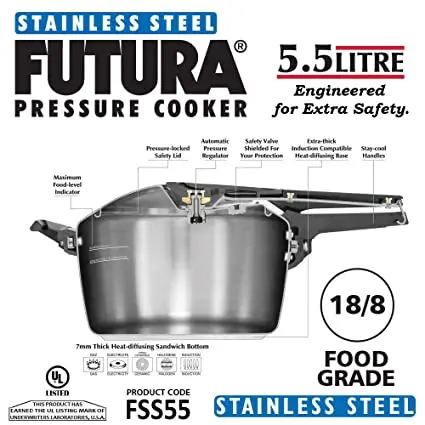Futura 5.5 Litres Stainless Steel Induction Pressure Cooker