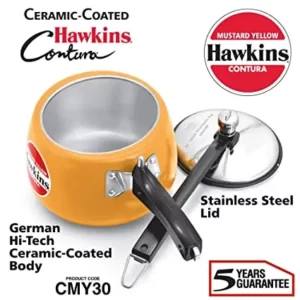 Hawkins 3 Litres Contura Pressure Cooker - Mustard Yellow